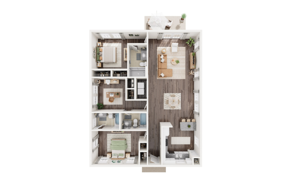 The Nicklaus - 3 bedroom floorplan layout with 3 bathrooms and 1297 square feet