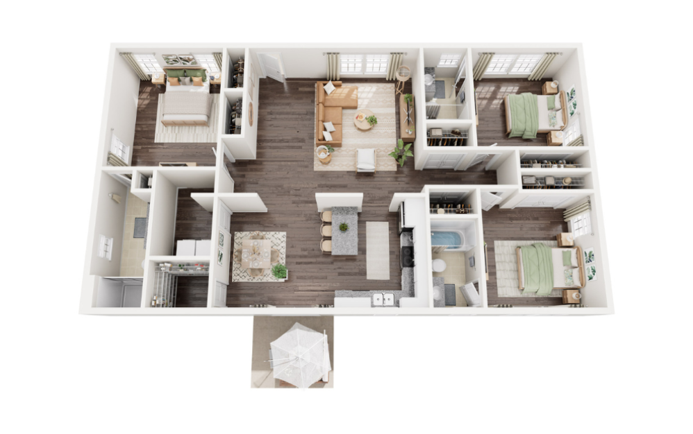 The Palmer - 3 bedroom floorplan layout with 3 bathrooms and 1508 square feet