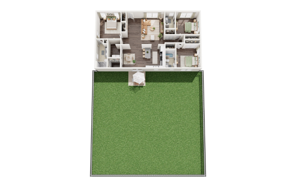 The Palmer Alt - 3 bedroom floorplan layout with 3 baths and 1508 square feet.