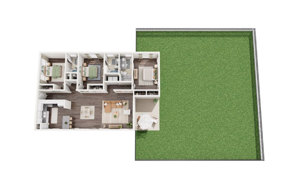 The Woods Alt - 3 bedroom floorplan layout with 3 baths and 1495 square feet.